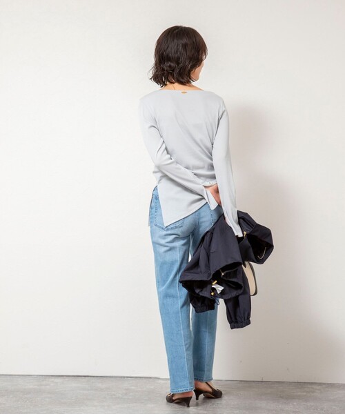 NOLLEY’S Sophi（ノーリーズソフィ）の「ウォッシャブルベアテレコスリットロンＴ（Tシャツ/カットソー・レディース・サックスブルー/ネイビー/ホワイト・38）」の10枚目の写真