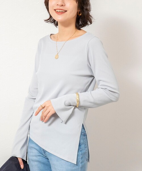 NOLLEY’S Sophi（ノーリーズソフィ）の「ウォッシャブルベアテレコスリットロンＴ（Tシャツ/カットソー・レディース・サックスブルー/ネイビー/ホワイト・38）」の5枚目の写真