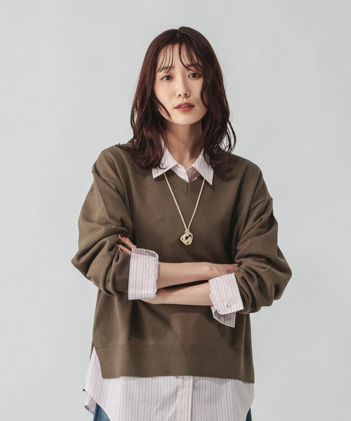 GLOBAL WORK（グローバルワーク）の「ドライタッチVネックプルオーバー長袖/634083（ニット/セーター・レディース・ブラック/アイボリー/レッド系4/ライトグレー/グリーン系3/ライトイエロー/ブラウン/ライトピンク・MEDIUM/LARGE）」の4枚目の写真