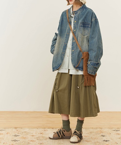 LAC-VERT（ラック・ヴェール）の「古着風ノーカラーデニムアウター（デニムジャケット・レディース・ブルー・LARGE/MEDIUM）」の7枚目の写真