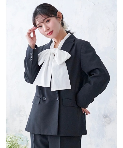 Re-J&SUPURE(リジェイアンドスプル)の「【大きいサイズ】【Wクロス】Wボタンテーラードジャケット(セットアップ可)(テーラードジャケット・レディース・ライトグレー/ネイビー/ブラック・XX-LARGE/XXX-LARGE/XXXX-LARGE)」の2枚目の写真