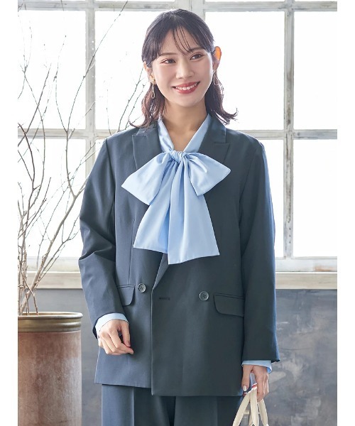Re-J&SUPURE(リジェイアンドスプル)の「【大きいサイズ】【Wクロス】Wボタンテーラードジャケット(セットアップ可)(テーラードジャケット・レディース・ライトグレー/ネイビー/ブラック・XX-LARGE/XXX-LARGE/XXXX-LARGE)」の5枚目の写真