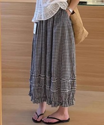 ギンガムチェック クロップドフリルパンツ