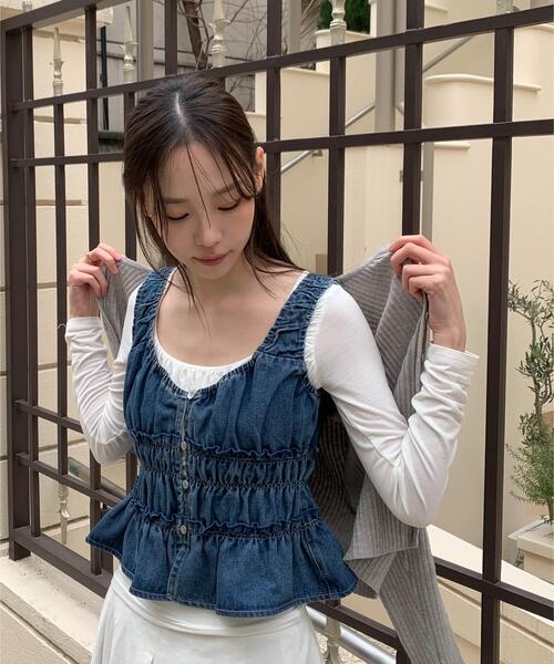 FREE'S MART（フリーズマート）の「◆シャーリングデニムビスチェ（シャツ/ブラウス・レディース・ブルー系その他/ブラック系その他/ブルー系その他3・FREE）」の14枚目の写真