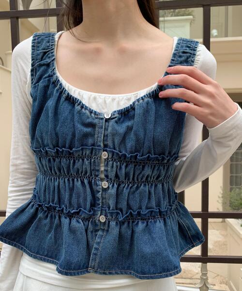 FREE'S MART（フリーズマート）の「◆シャーリングデニムビスチェ（シャツ/ブラウス・レディース・ブルー系その他/ブラック系その他/ブルー系その他3・FREE）」の15枚目の写真