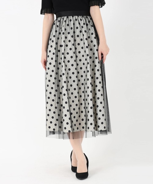 STRAWBERRY-FIELDS（ストロベリーフィールズ）の「ドットタフタオンチュール_チュールレイヤードドットスカート（スカート・レディース・ホワイト×ブラック・2）」の3枚目の写真