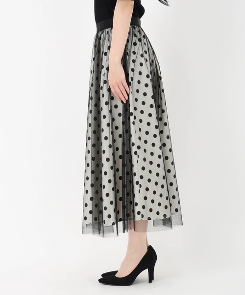 STRAWBERRY-FIELDS（ストロベリーフィールズ）の「ドットタフタオンチュール_チュールレイヤードドットスカート（スカート・レディース・ホワイト×ブラック・2）」の4枚目の写真