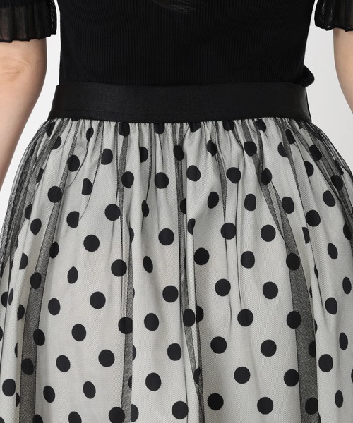 STRAWBERRY-FIELDS（ストロベリーフィールズ）の「ドットタフタオンチュール_チュールレイヤードドットスカート（スカート・レディース・ホワイト×ブラック・2）」の7枚目の写真