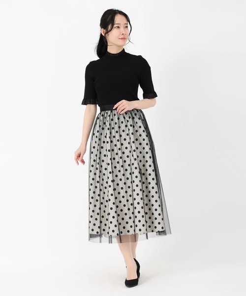 STRAWBERRY-FIELDS（ストロベリーフィールズ）の「ドットタフタオンチュール_チュールレイヤードドットスカート（スカート・レディース・ホワイト×ブラック・2）」の9枚目の写真