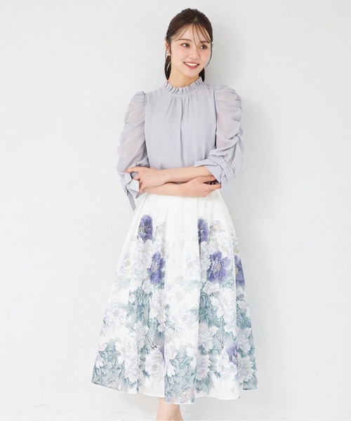 tocco closet(トッコ クローゼット)の「シアージャガードアンティークローズパネル柄フレアスカート(スカート・レディース・ブルー/ピンク・M)」の7枚目の写真