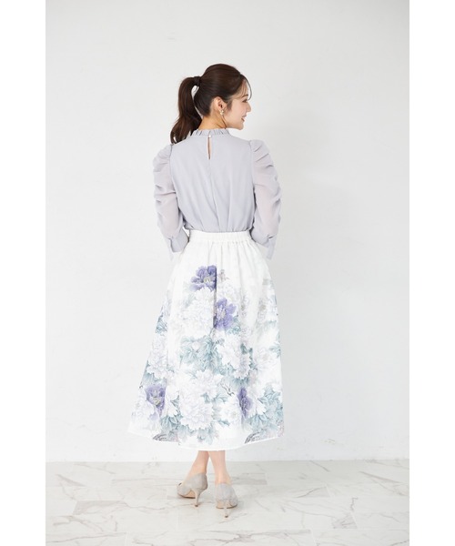tocco closet(トッコ クローゼット)の「シアージャガードアンティークローズパネル柄フレアスカート(スカート・レディース・ブルー/ピンク・M)」の6枚目の写真
