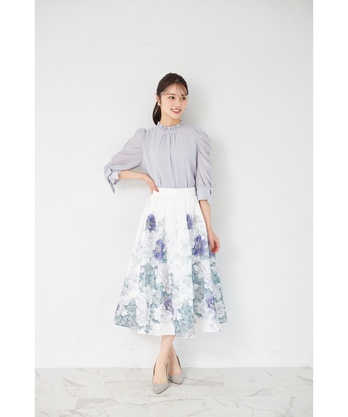 tocco closet(トッコ クローゼット)の「シアージャガードアンティークローズパネル柄フレアスカート(スカート・レディース・ブルー/ピンク・M)」の3枚目の写真