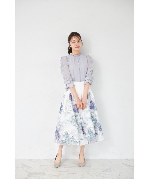 tocco closet(トッコ クローゼット)の「シアージャガードアンティークローズパネル柄フレアスカート(スカート・レディース・ブルー/ピンク・M)」の5枚目の写真