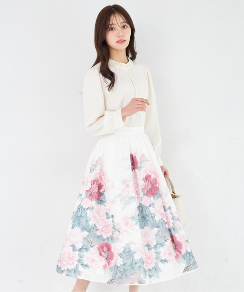 tocco closet(トッコ クローゼット)の「シアージャガードアンティークローズパネル柄フレアスカート(スカート・レディース・ブルー/ピンク・M)」の20枚目の写真