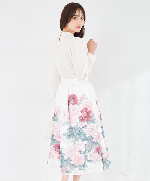 tocco closet(トッコ クローゼット)の「シアージャガードアンティークローズパネル柄フレアスカート(スカート・レディース・ブルー/ピンク・M)」の21枚目の写真
