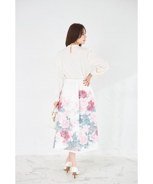 tocco closet(トッコ クローゼット)の「シアージャガードアンティークローズパネル柄フレアスカート(スカート・レディース・ブルー/ピンク・M)」の18枚目の写真