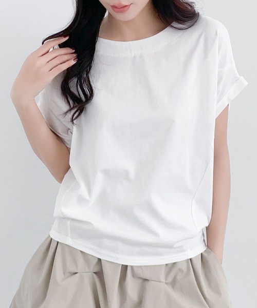 LOWO(ロワ)の「ドルマンスリーブ Tシャツ カットソー 半袖(Tシャツ/カットソー・レディース・チャコールグレー/ブラック/ベージュ/ホワイト・FREE)」の2枚目の写真