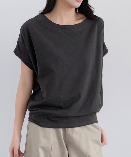 LOWO(ロワ)の「ドルマンスリーブ Tシャツ カットソー 半袖(Tシャツ/カットソー・レディース・チャコールグレー/ブラック/ベージュ/ホワイト・FREE)」の3枚目の写真