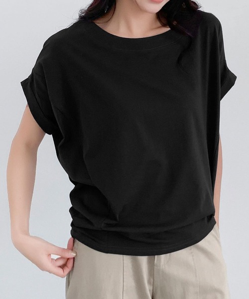 LOWO(ロワ)の「ドルマンスリーブ Tシャツ カットソー 半袖(Tシャツ/カットソー・レディース・チャコールグレー/ブラック/ベージュ/ホワイト・FREE)」の1枚目の写真