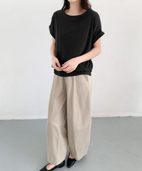 LOWO(ロワ)の「ドルマンスリーブ Tシャツ カットソー 半袖(Tシャツ/カットソー・レディース・チャコールグレー/ブラック/ベージュ/ホワイト・FREE)」の18枚目の写真