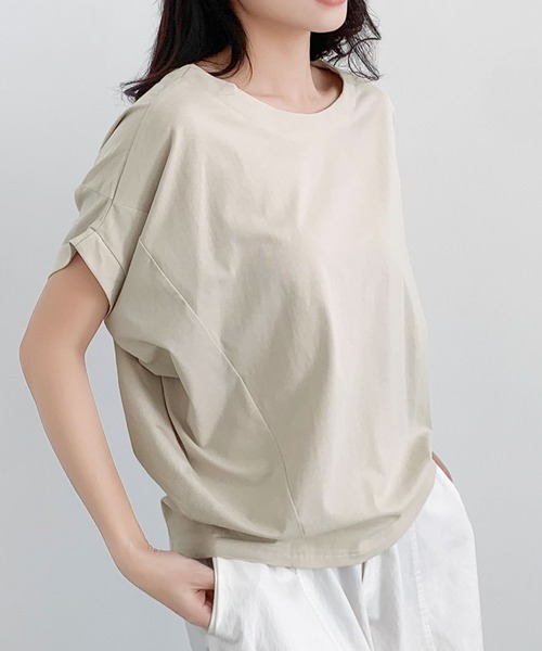 LOWO(ロワ)の「ドルマンスリーブ Tシャツ カットソー 半袖(Tシャツ/カットソー・レディース・チャコールグレー/ブラック/ベージュ/ホワイト・FREE)」の6枚目の写真