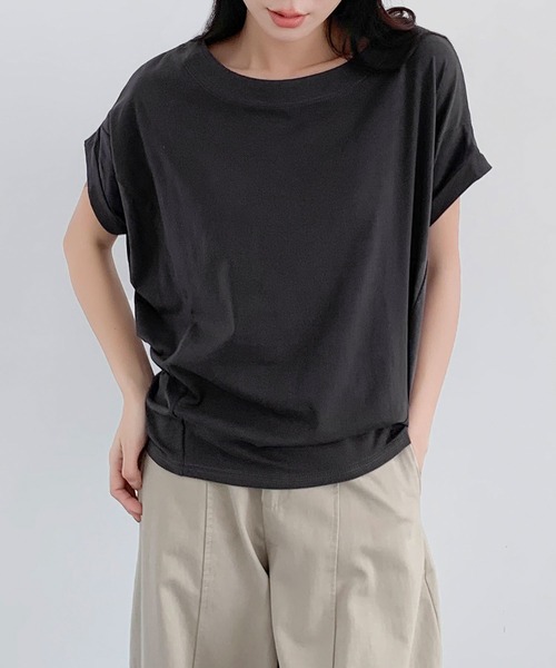 LOWO(ロワ)の「ドルマンスリーブ Tシャツ カットソー 半袖(Tシャツ/カットソー・レディース・チャコールグレー/ブラック/ベージュ/ホワイト・FREE)」の8枚目の写真