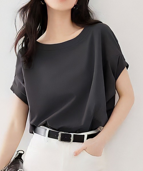 LOWO(ロワ)の「ドルマンスリーブ Tシャツ カットソー 半袖(Tシャツ/カットソー・レディース・チャコールグレー/ブラック/ベージュ/ホワイト・FREE)」の9枚目の写真