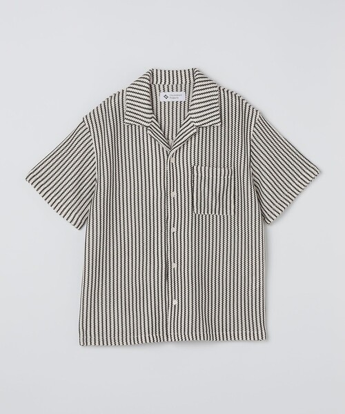 City Ambient Products(シティアンビエントプロダクツ)の「City Ambient Products: オープンカラー メッシュ ストライプ ショートスリーブ シャツ(Tシャツ/カットソー・メンズ・ブラック/ライトブルー/オフホワイト/ナチュラル・SMALL/MEDIUM/LARGE)」の2枚目の写真