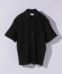 City Ambient Products: オープンカラー メッシュ ストライプ ショートスリーブ シャツ