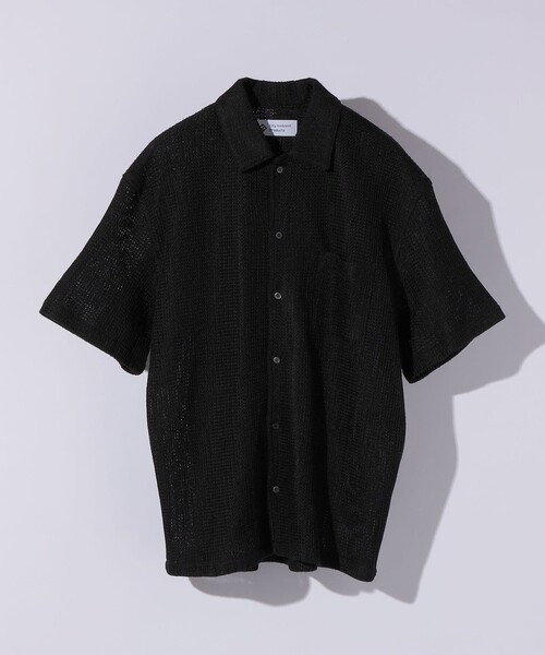 City Ambient Products(シティアンビエントプロダクツ)の「City Ambient Products: オープンカラー メッシュ ストライプ ショートスリーブ シャツ(Tシャツ/カットソー・メンズ・ブラック/ライトブルー/オフホワイト/ナチュラル・SMALL/MEDIUM/LARGE)」の1枚目の写真