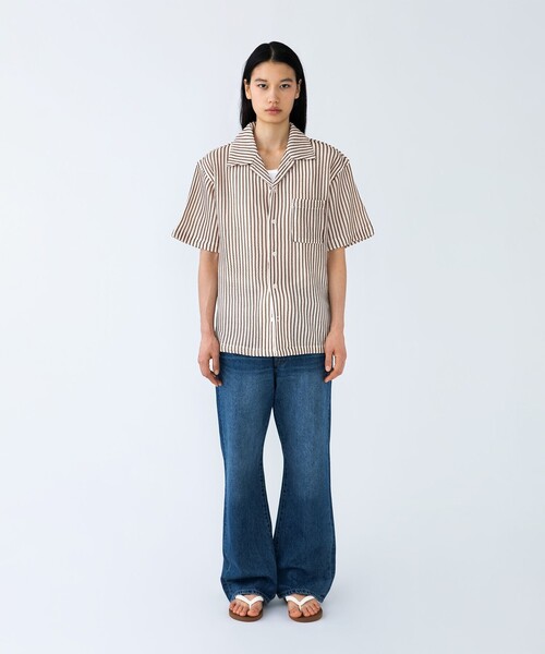 City Ambient Products(シティアンビエントプロダクツ)の「City Ambient Products: オープンカラー メッシュ ストライプ ショートスリーブ シャツ(Tシャツ/カットソー・メンズ・ブラック/ライトブルー/オフホワイト/ナチュラル・SMALL/MEDIUM/LARGE)」の5枚目の写真