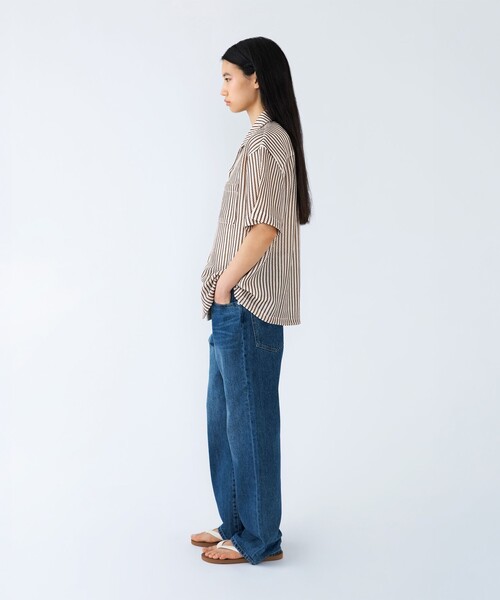 City Ambient Products(シティアンビエントプロダクツ)の「City Ambient Products: オープンカラー メッシュ ストライプ ショートスリーブ シャツ(Tシャツ/カットソー・メンズ・ブラック/ライトブルー/オフホワイト/ナチュラル・SMALL/MEDIUM/LARGE)」の6枚目の写真
