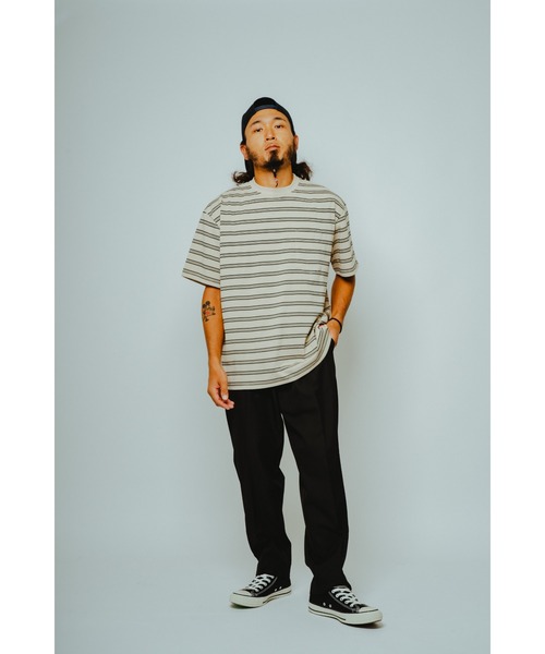 BIG MIKE（ビッグマイク）の「BIG MIKE ビックマイク / ボーダー サングラスポケット 半袖 Tシャツ //// 102628590（Tシャツ/カットソー・メンズ・サンドベージュ/ブラウン系その他/グレー×ホワイト/チャコール・MEDIUM/X-LARGE/LARGE）」の5枚目の写真