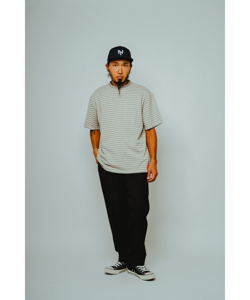 BIG MIKE（ビッグマイク）の「BIG MIKE ビックマイク / ボーダー サングラスポケット 半袖 Tシャツ //// 102628590（Tシャツ/カットソー・メンズ・サンドベージュ/ブラウン系その他/グレー×ホワイト/チャコール・MEDIUM/X-LARGE/LARGE）」の9枚目の写真