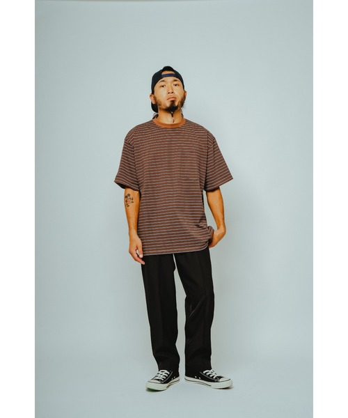 BIG MIKE（ビッグマイク）の「BIG MIKE ビックマイク / ボーダー サングラスポケット 半袖 Tシャツ //// 102628590（Tシャツ/カットソー・メンズ・サンドベージュ/ブラウン系その他/グレー×ホワイト/チャコール・MEDIUM/X-LARGE/LARGE）」の10枚目の写真