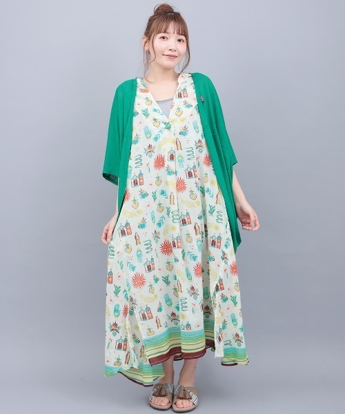 チチカカ（チチカカ）の「メヒコモチーフプリント　ワンピース（ワンピース・レディース・ブラック/ライトグリーン・FREE）」の4枚目の写真