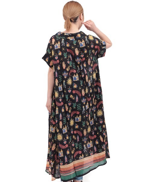 チチカカ（チチカカ）の「メヒコモチーフプリント　ワンピース（ワンピース・レディース・ブラック/ライトグリーン・FREE）」の8枚目の写真