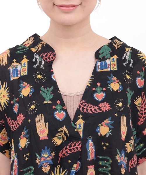 チチカカ（チチカカ）の「メヒコモチーフプリント　ワンピース（ワンピース・レディース・ブラック/ライトグリーン・FREE）」の9枚目の写真