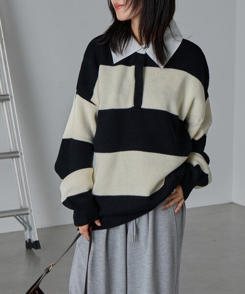 goocy(グーシー)の「バルキーボーダーラガーニット(ニット/セーター・レディース・ブラック/ブラウン・FREE)」の4枚目の写真