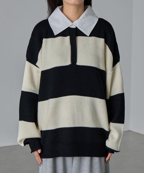 goocy(グーシー)の「バルキーボーダーラガーニット(ニット/セーター・レディース・ブラック/ブラウン・FREE)」の12枚目の写真