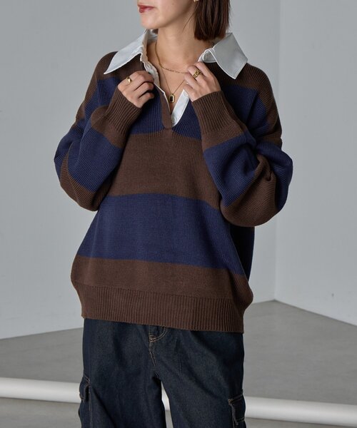 goocy(グーシー)の「バルキーボーダーラガーニット(ニット/セーター・レディース・ブラック/ブラウン・FREE)」の22枚目の写真