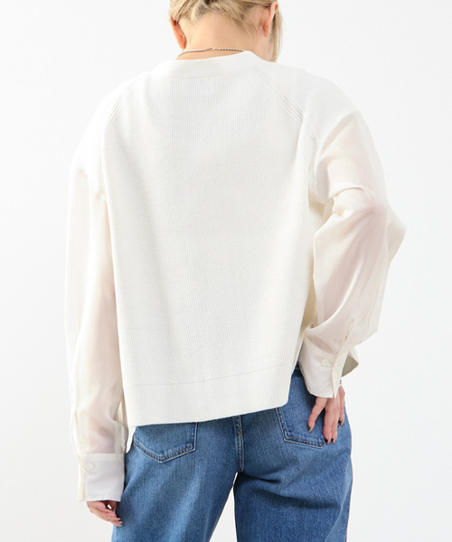 SOFFITTO（ソフィット）の「袖布帛ニットカーディガン（カーディガン/ボレロ・レディース・オフホワイト/ブラック・FREE）」の8枚目の写真