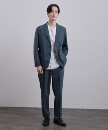 tk.TAKEO KIKUCHI（ティーケータケオキクチ）の「【上下2点セットアップ】AIRY DRY アソートセットアップ 吸水速乾/UVカット/マシーンウォッシャブル/ノーカラージャケット/シングルジャケット/ワイドテーパードパンツ（セットアップ）」