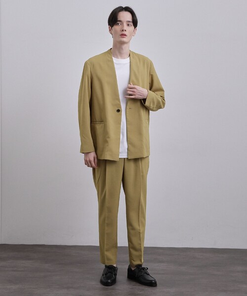 tk.TAKEO KIKUCHI（ティーケータケオキクチ）の「【上下2点セットアップ】AIRY DRY アソートセットアップ 吸水速乾/UVカット/マシーンウォッシャブル/ノーカラージャケット/シングルジャケット/ワイドテーパードパンツ（セットアップ・メンズ・ネイビー系/ブラック/ブラック系/ベージュ系/ネイビー/ベージュ・02/03/04/01）」の9枚目の写真