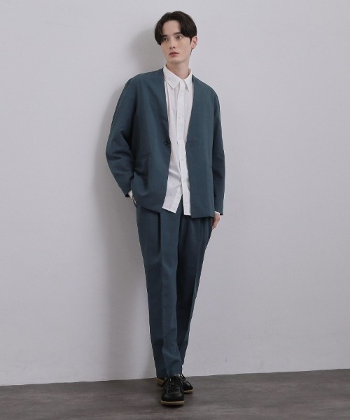 tk.TAKEO KIKUCHI（ティーケータケオキクチ）の「【上下2点セットアップ】AIRY DRY アソートセットアップ 吸水速乾/UVカット/マシーンウォッシャブル/ノーカラージャケット/シングルジャケット/ワイドテーパードパンツ（セットアップ・メンズ・ネイビー系/ブラック/ブラック系/ベージュ系/ネイビー/ベージュ・02/03/04/01）」の10枚目の写真
