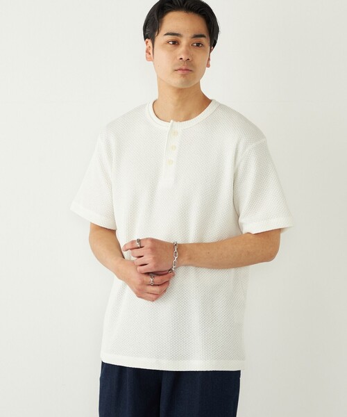 SHIPS Colors（シップス カラーズ）の「SHIPS Colors:ローゲージ カノコ ヘンリーネック Tシャツ◇（Tシャツ/カットソー・メンズ・ブラック/ライトホワイト・MEDIUM/LARGE/X-LARGE）」の2枚目の写真