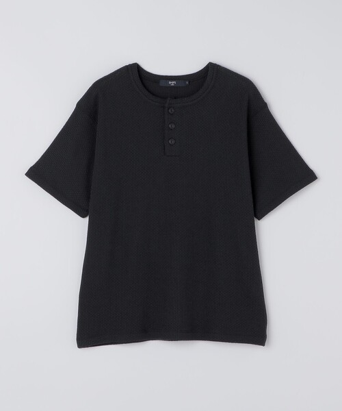 SHIPS Colors（シップス カラーズ）の「SHIPS Colors:ローゲージ カノコ ヘンリーネック Tシャツ◇（Tシャツ/カットソー・メンズ・ブラック/ライトホワイト・MEDIUM/LARGE/X-LARGE）」の3枚目の写真