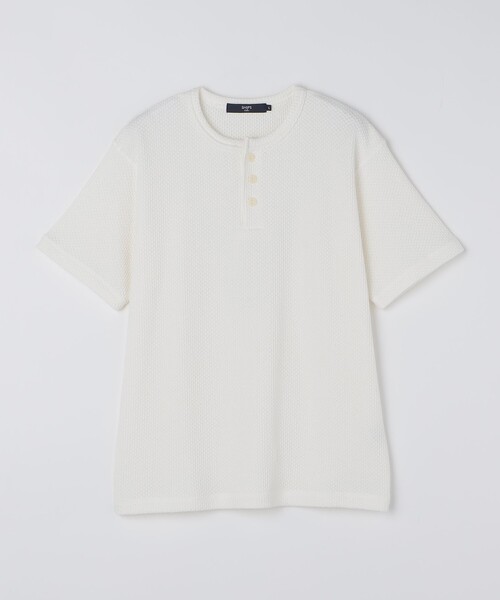 SHIPS Colors（シップス カラーズ）の「SHIPS Colors:ローゲージ カノコ ヘンリーネック Tシャツ◇（Tシャツ/カットソー・メンズ・ブラック/ライトホワイト・MEDIUM/LARGE/X-LARGE）」の4枚目の写真