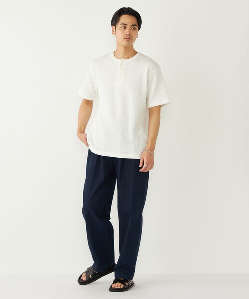 SHIPS Colors（シップス カラーズ）の「SHIPS Colors:ローゲージ カノコ ヘンリーネック Tシャツ◇（Tシャツ/カットソー・メンズ・ブラック/ライトホワイト・MEDIUM/LARGE/X-LARGE）」の15枚目の写真