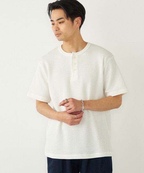 SHIPS Colors（シップス カラーズ）の「SHIPS Colors:ローゲージ カノコ ヘンリーネック Tシャツ◇（Tシャツ/カットソー・メンズ・ブラック/ライトホワイト・MEDIUM/LARGE/X-LARGE）」の18枚目の写真